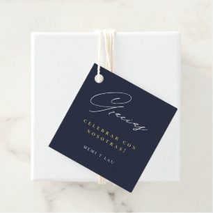 Gracias Modern Script Navy Blue Favour Tags