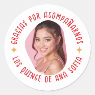 Gracias por acompañarnos 15 quinceañera con foto classic round sticker