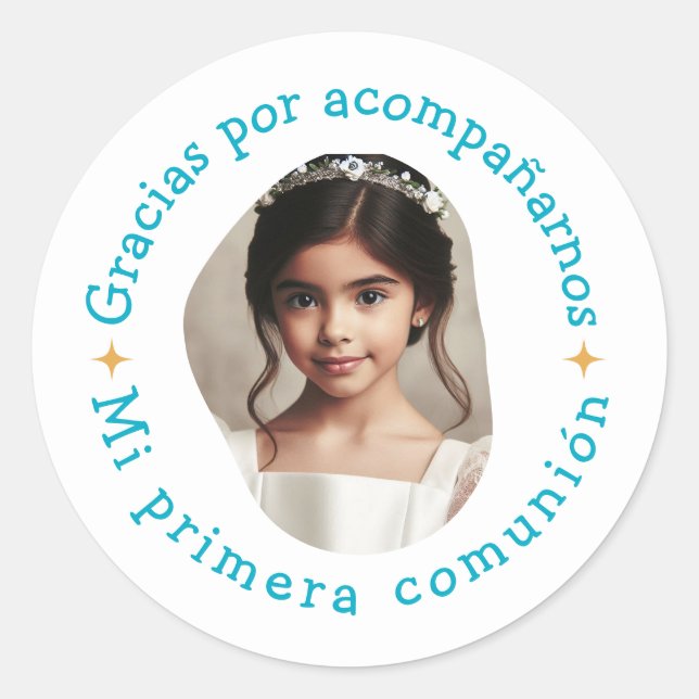 Gracias por acompañarnos mi primera comunión foto classic round sticker (Front)