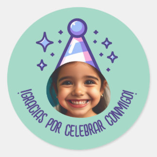 Gracias por Celebrar Conmigo Fiesta con Foto Classic Round Sticker
