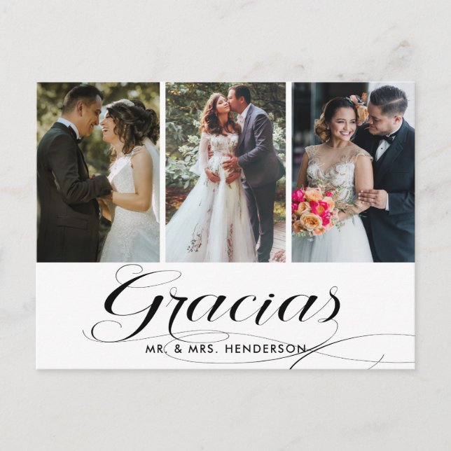 Gracias Wedding Photo Collage Thank You Postcard (Front)