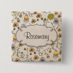 Gracious yellow flowers with frame for name 2 inch square button