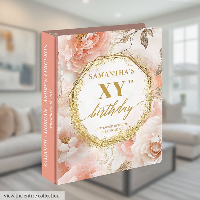 Gracity Boho Dusty Rose Classeur Anniversaire Anni (Graceful Boho Dusty Pink Gold Birthday Ring Binder)