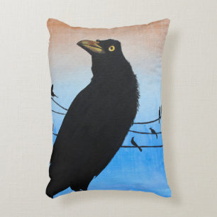 Grackle Austin Texas Bird Avian Wildlife Painting Accent Pillow