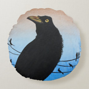 Grackle Austin Texas Bird Avian Wildlife Painting Round Pillow