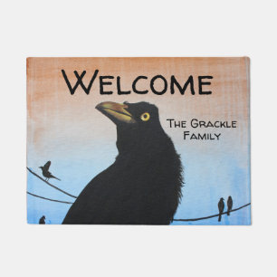 Grackle Austin Texas Bird Nature Wildlife Painting Doormat