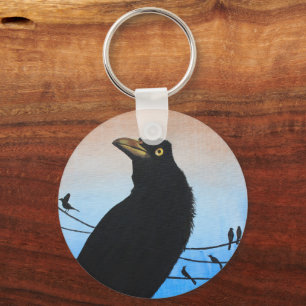 Grackle Austin Texas Bird Nature Wildlife Painting Keychain