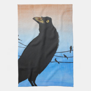 Grackle Austin Texas Bird Nature Wildlife Painting Kitchen Towel