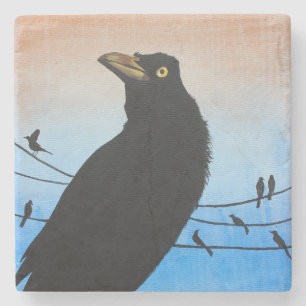 Grackle Austin Texas Bird Nature Wildlife Painting Stone Coaster