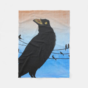 Grackle Austin Texas Black Bird Wildlife Painting Fleece Blanket