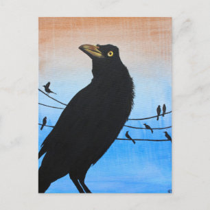 Grackle Austin Texas Black Bird Wildlife Painting Postcard