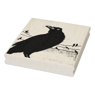 Grackle Austin Texas Black Bird Wildlife Painting Rubber Stamp
