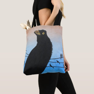 Grackle Austin Texas Black Bird Wildlife Painting Tote Bag