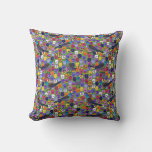 grackles and pansies throw pillow
