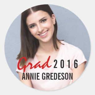 Grad 2016 handwritten modern graduation photo classic round sticker
