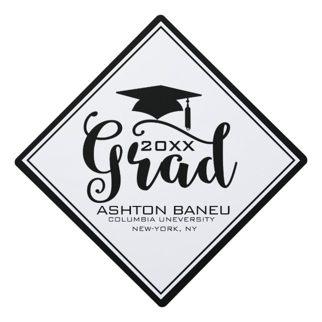Grad 2017 Modern Black Typography Graduation Cap Topper (Front)