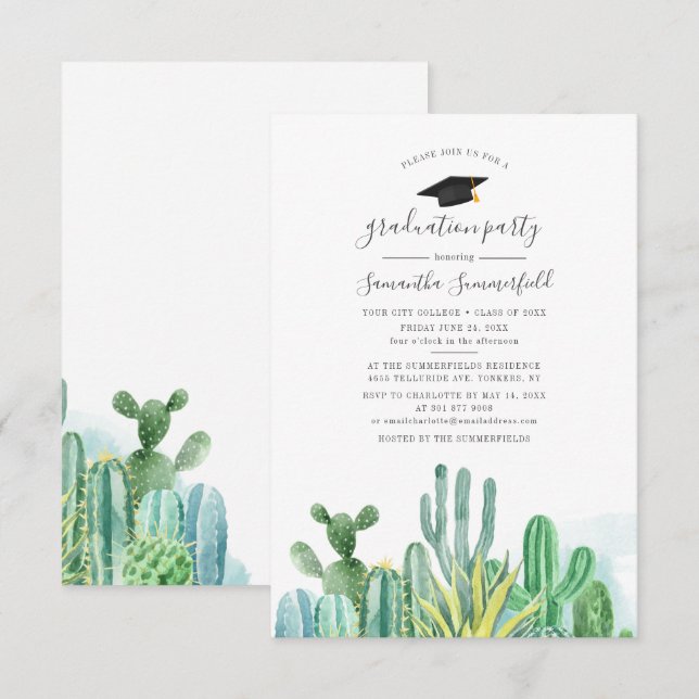 Grad 2022 Cacti Botanical Boho Graduation Party Invitation (Front/Back)
