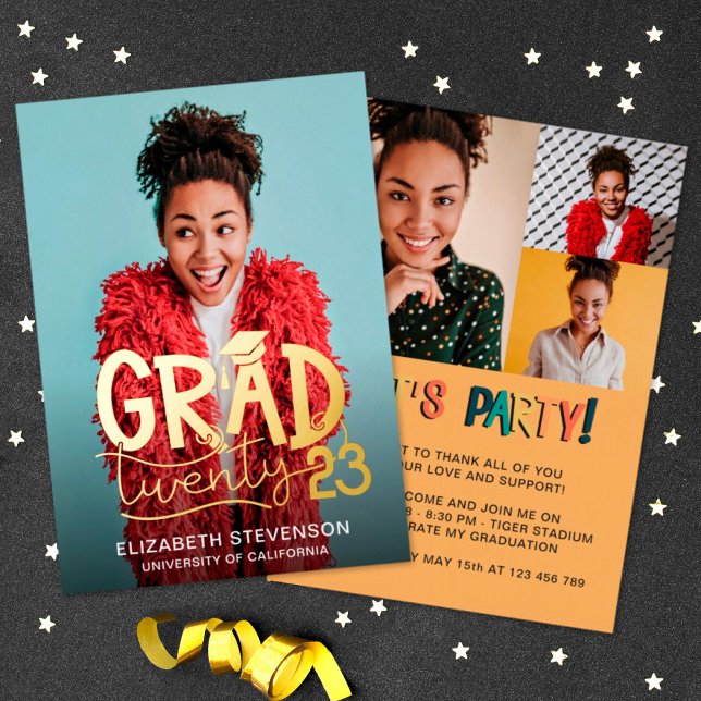 Grad 2023 bold graduation party 4 photo gold (Creator Uploaded)