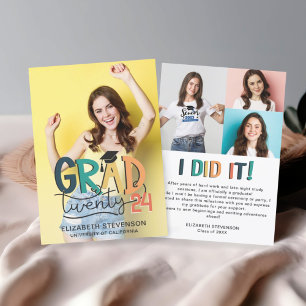 Grad 2023 retro colourful graduation party 4 photo invitation