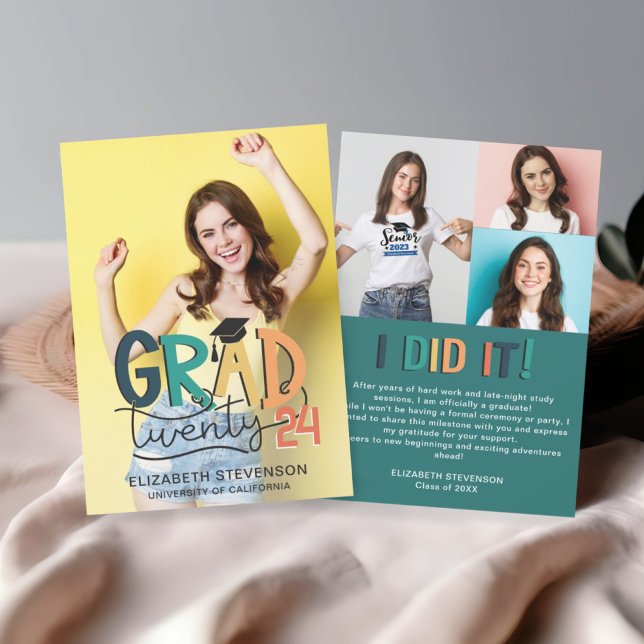 Grad 2023 retro colourful graduation party 4 photo invitation (Creator Uploaded)
