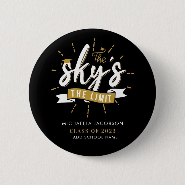 Grad 2023 Sky's the Limit College Graduate Name 2 Inch Round Button (Front)
