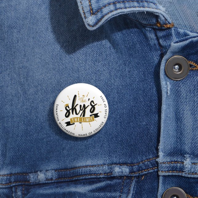 Grad 2023 Skys The Limit Graduation Keepsake 2 Inch Round Button (Sky is the Limit Graduation 2024 Typography Button)