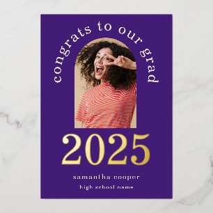 Grad 2024 Arch Photo Purple Gold Foil Faire-part