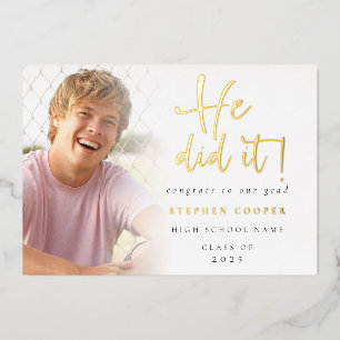 Grad 2024 Photo Il L'A Fait Gold Foil Faire-part