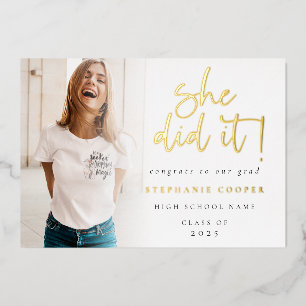 Grad 2024 Photo She Did It Gold Foil Announcement