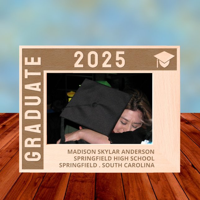 Grad 2025 Modern Simple 7x5L Graduation Picture Etched Frames (This bold modern reverse etched design sets this personalized graduation picture frame apart)
