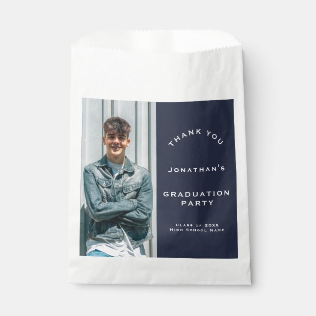 Grad 2025 Photo Graduation Party Navy Thank You Favour Bag (Front)