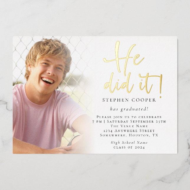 Grad 2025 Photo He Did It Graduation Gold (Front)