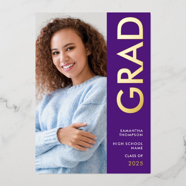 Grad 2025 Photo Purple Gold Real Foil Announcement (Front)