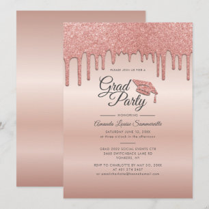 Grad 2025 Rose Gold Glitter Drip Graduation Party Invitation