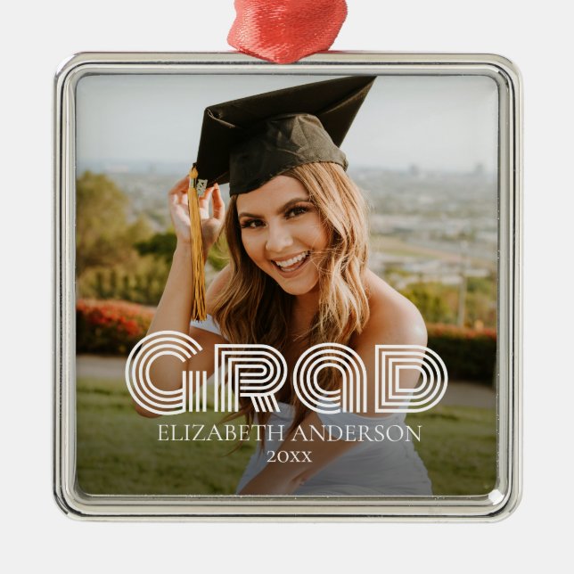 Grad 2026 Script Custom Photo Metal Ornament (Front)