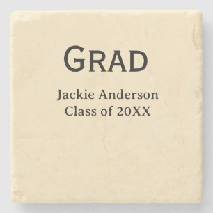 Grad bold letter name class of 20XX yellow pastel  Stone Coaster