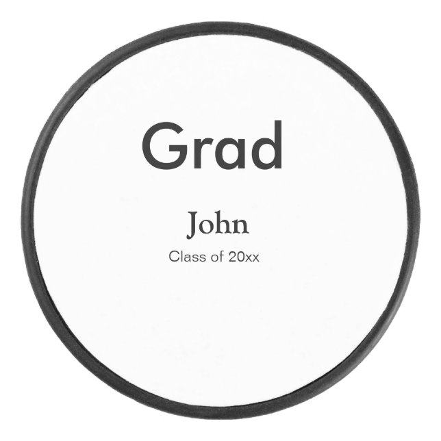 grad boy add name congrats date year text hockey puck (Front)