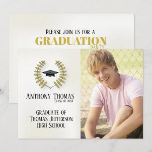 Grad Cap and Leaves Photo Invitation