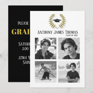 Grad Cap and Leaves Photo Invitation
