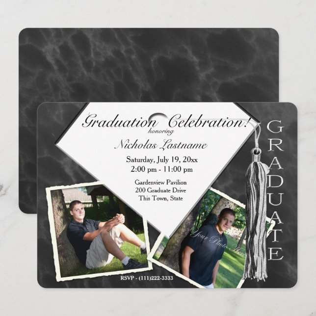 Grad Cap and Tassel Twin Photo Invitation (Front/Back)