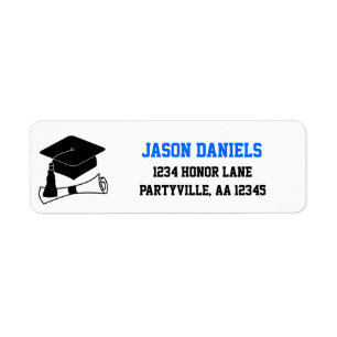 Grad Cap Black and Blue Graduation Address