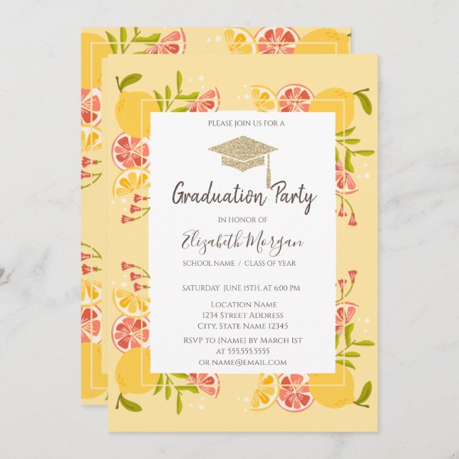 Grad Cap,Citrus Graduation  Invitation (Front/Back)