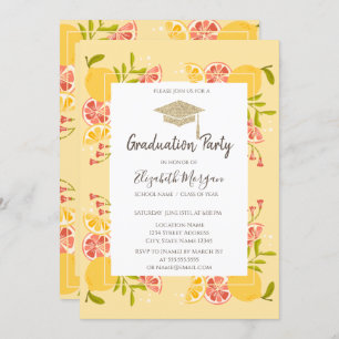 Grad Cap,Citrus Graduation  Invitation