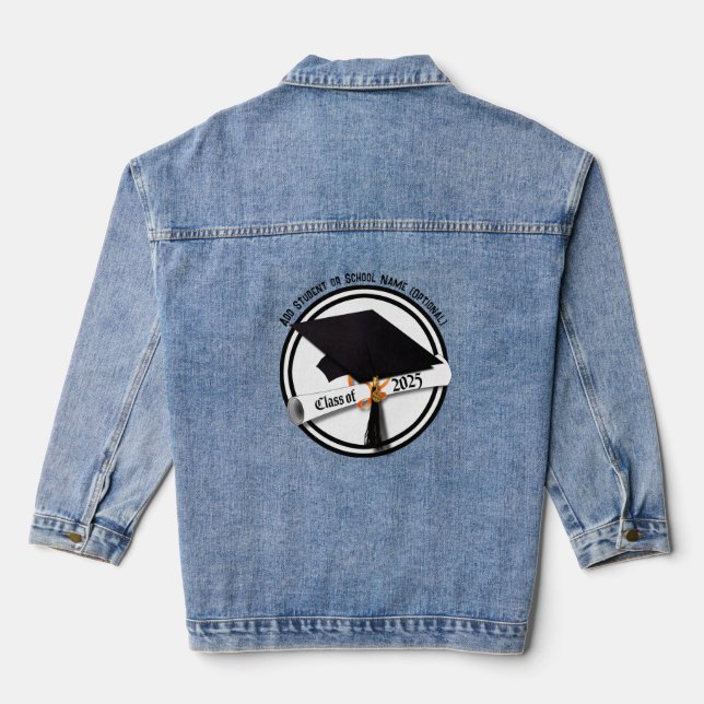 Grad Cap Diploma Class of 2025 Graduation Denim Jacket (Back)