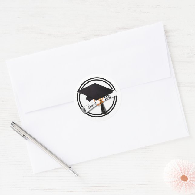 Grad Cap Diploma Class of 2027 Graduation Classic Round Sticker (Envelope)