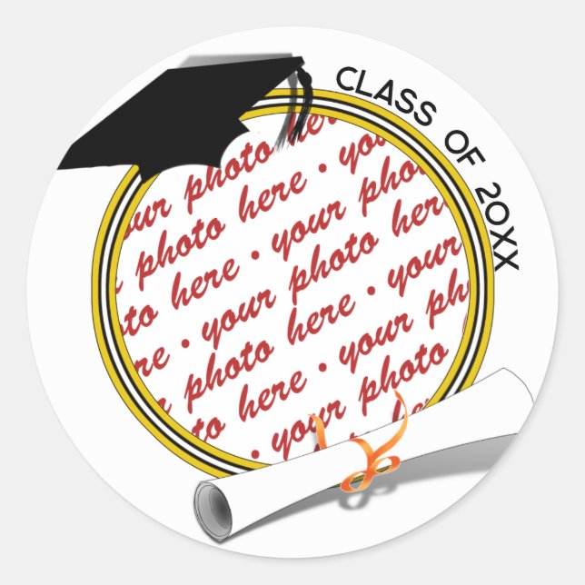Grad Cap Diploma Photo Graduation Classic Round Sticker (Front)