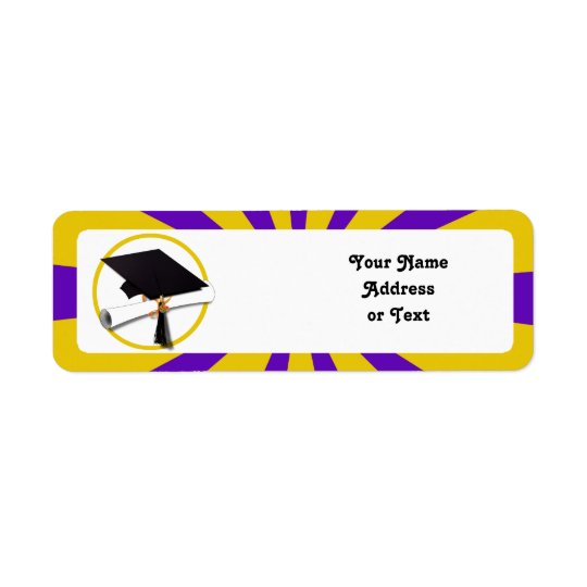 Grad Cap & Diploma - Purple and Gold School Return Address Label