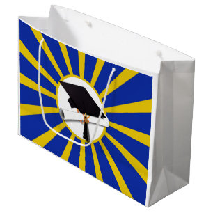 Grad Cap & Diploma w/ School Colours Blue and Gold Large Gift Bag