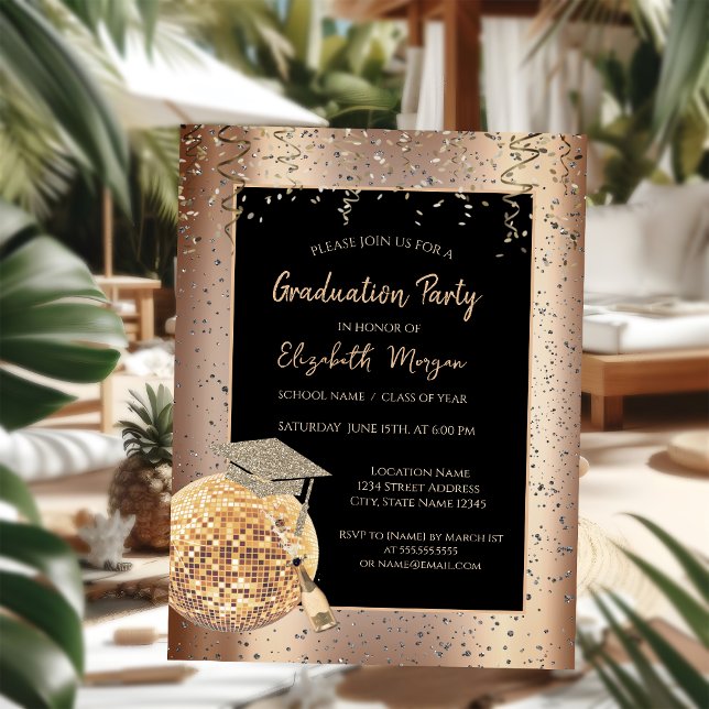 Grad Cap,Disco Ball Confetti, Wine Cooper Invitation (Creator Uploaded)