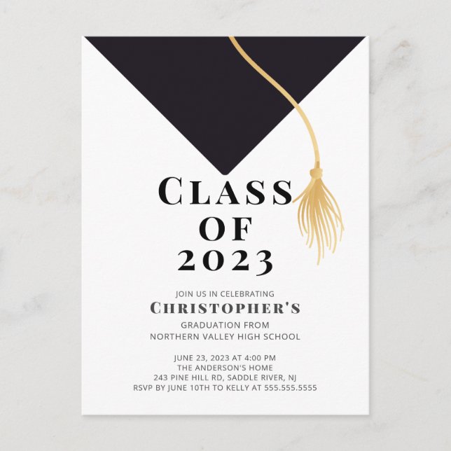 Grad Cap Graduation Party Invitation Postcard (Front)